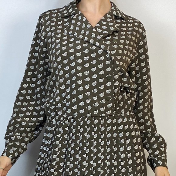 Vintage 80s SILKY Abstract SHELL Print PLEATED Dress! Medium, 8 - Picture 4 of 7